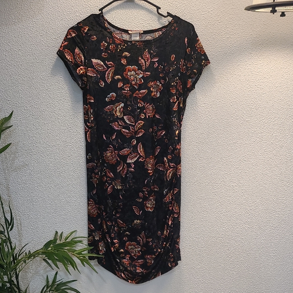 Floral Velvet Black Maternity Dress